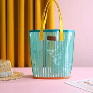 Stylish Transparent Tote Bag with Yellow Handles